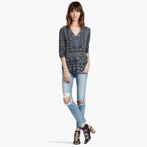Lucky Brand Border Print Top Navy Multi Small NWT